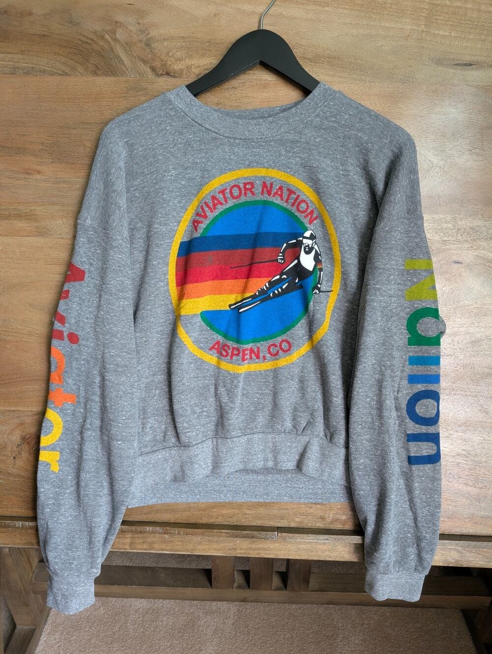 NWT Aviator Nation Sweatshirt Womens XS Gray Heather Stretch Relaxed Crew Neck - Picture 1 of 3